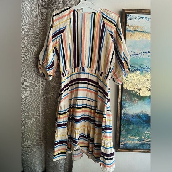 LOST + WANDER Mini Dress Cory Rainbow Cream Sz Medium  Striped Lined Boho - Picture 4 of 15